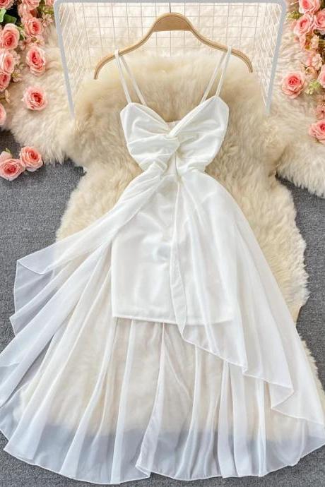 Elegant Satin Bowknot Sleeveless Cocktail Dress White