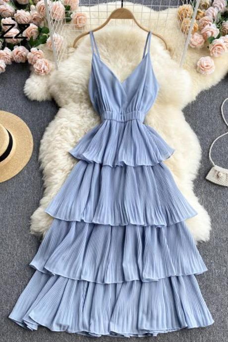Womens Sleeveless Layered Ruffle Summer Mini Dress