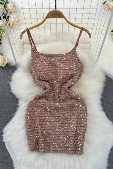 Womens Sequin Embellished Bodycon Mini Dress Sleeveless