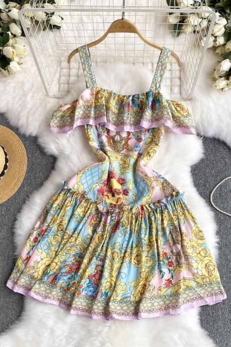 Vintage-inspired Floral Print Ruffle Summer Dress