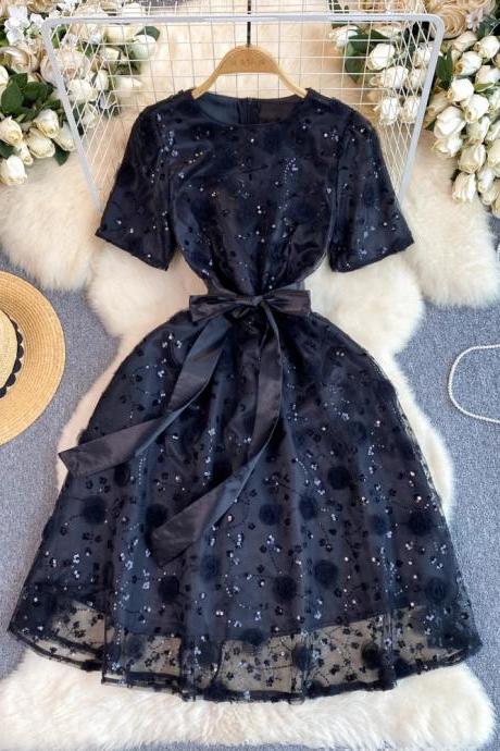 Elegant Black Tulle Cocktail Dress With Sequin Detailing