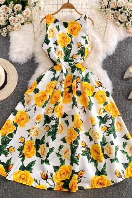 Womens Floral Print Summer Dress With Belt Detail
