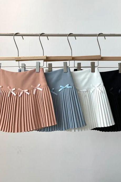Chic Pleated Mini Skirts With Bow Detail, Various Colors