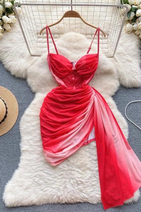 Elegant Satin Red Evening Gown With Draping Detail