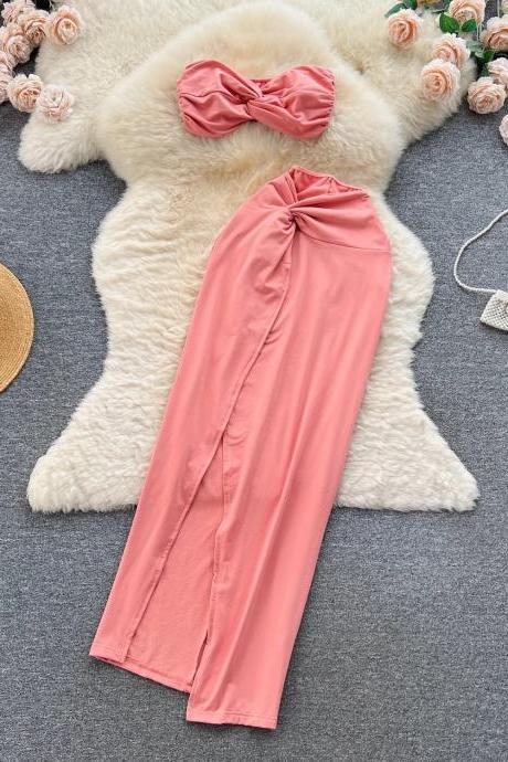 Womens Pink High-waist Palazzo Pants With Matching Headband
