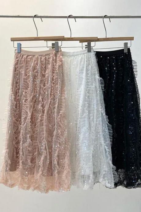 Elegant Tulle Sequin Long Skirts In Various Colors
