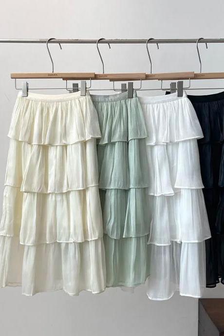 Womens Layered Tulle Midi Skirt In Pastel Shades