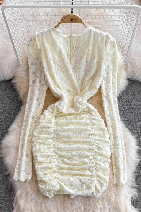 Elegant Long Sleeve Ruched Velvet Mini Dress