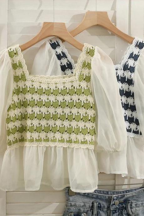 Womens Crochet Lace Trim Peasant Blouse Boho Chic