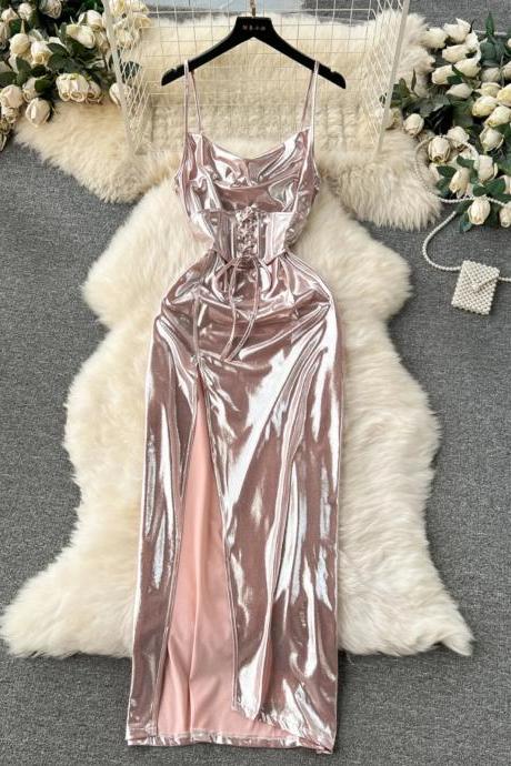 Elegant Satin Slip Maxi Dress With Cinched Waist