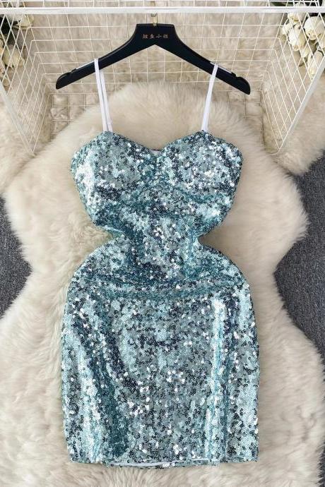 Sparkly Sequin Sweetheart Neckline Cocktail Mini Dress