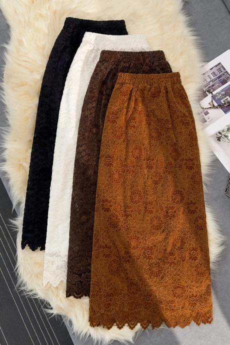 Bohemian Style Lace Maxi Skirt Elastic Waist Casual