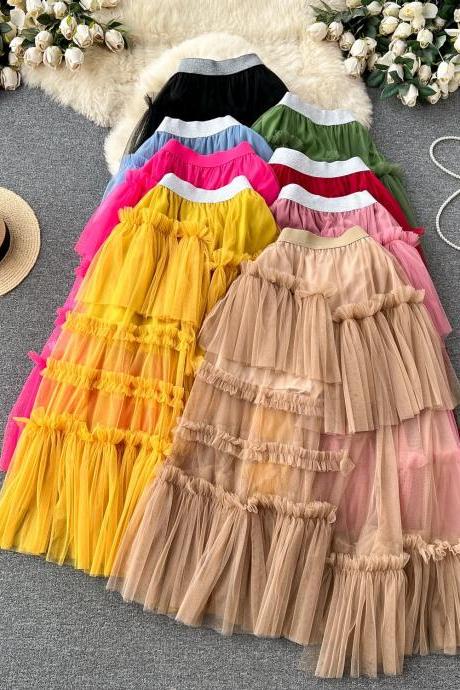 Womens High-waist Pleated Tulle Skirt In Assorted Colors