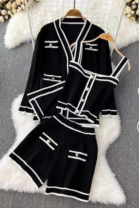 Womens Elegant Black And White Pajama Set Sleepwear