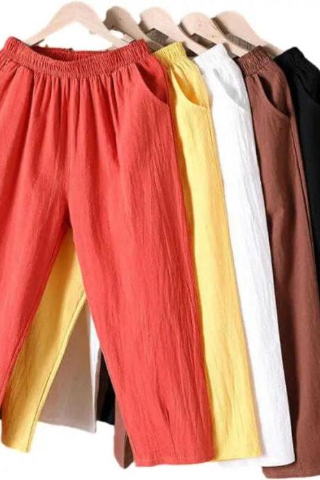 Casual Elastic Waist Cotton Linen Pants Unisex Variety