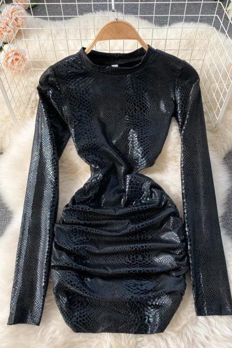 Womens Long Sleeve Snakeskin Print Mini Dress Partywear