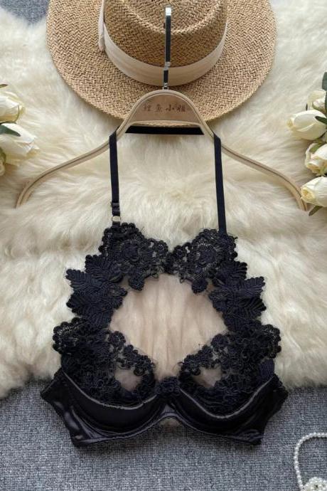 Elegant Black Lace Overlay Underwire Bra For Women