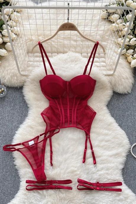 Luxurious Red Lace Corset With Garter Straps Set