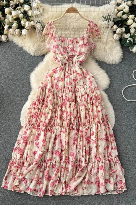 Floral Ruffle Sleeve Smocked Midi Summer Dress