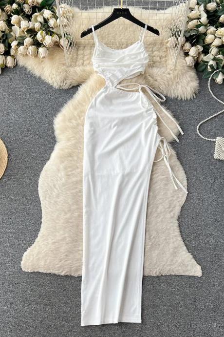 Elegant White Side-tie Sleeveless Evening Gown Dress