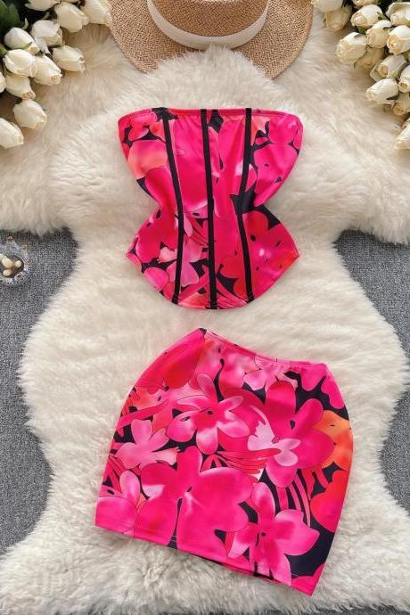 Womens Floral Print Two-piece Swimsuit Bikini Set