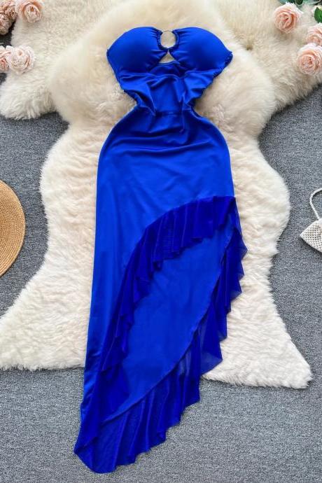 Elegant Royal Blue Maxi Dress With Keyhole Neckline
