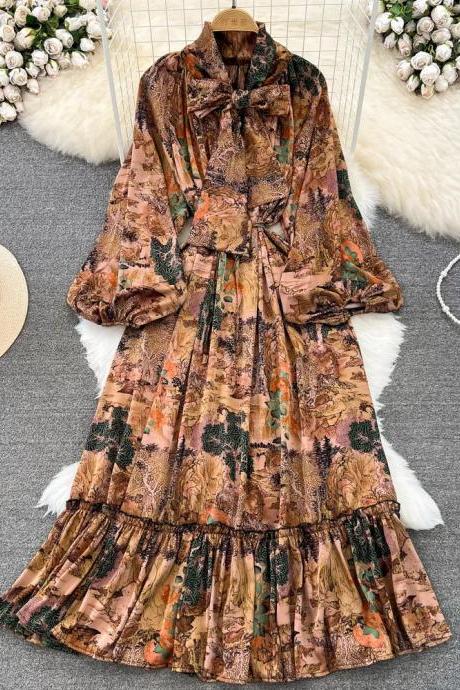 Bohemian Floral Print Maxi Dress With Ruffles And Tie
