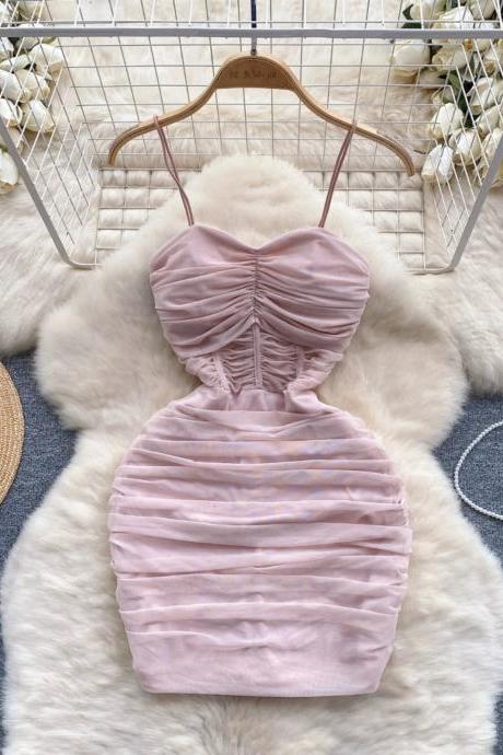 Womens Sweetheart Neckline Ruched Pink Mini Dress