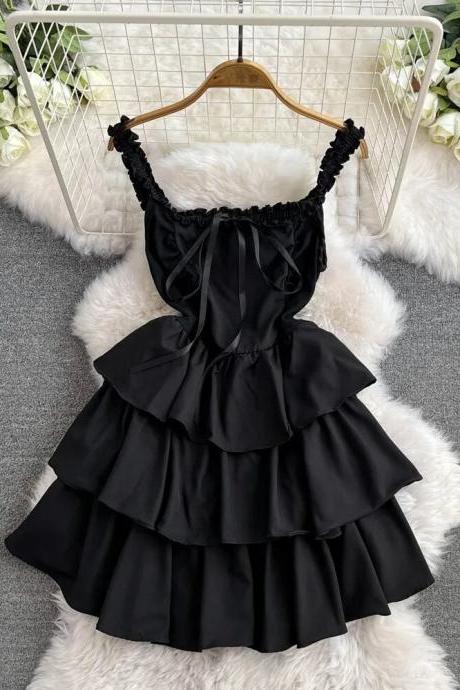 Elegant Sleeveless Ruffled Black Mini Dress For Women