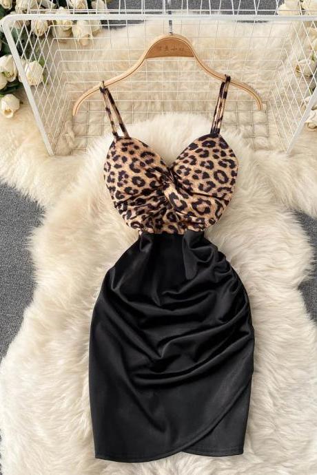 Womens Leopard Print Top Satin Slip Dress Summer
