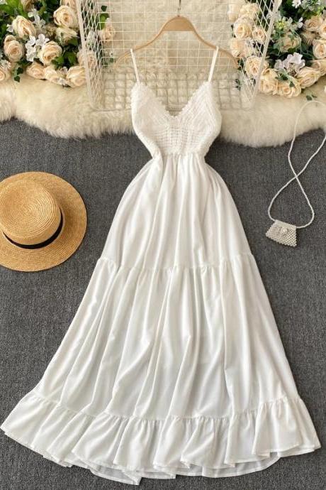 Elegant White V-neck Maxi Dress With Ruffled Hem