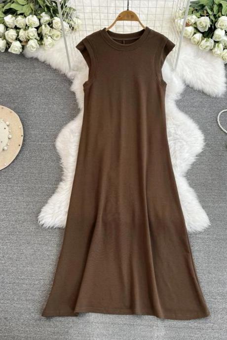 Womens Sleeveless A-line Midi Dress In Brown