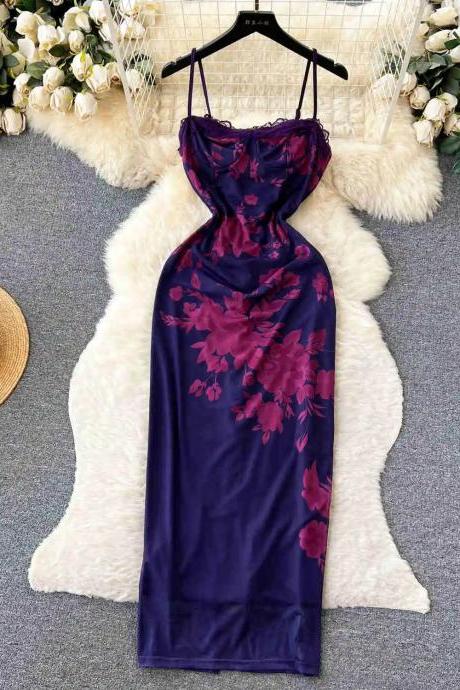 Womens Floral Print Silk Slip Maxi Dress Summer