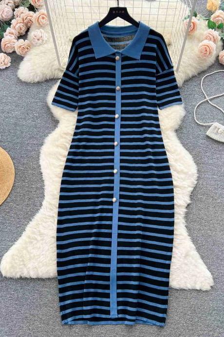 Womens Casual Striped Shirt Dress With Buttons