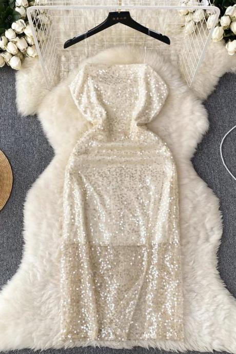 Elegant Long-sleeve Sequined Maxi Dress With Hood