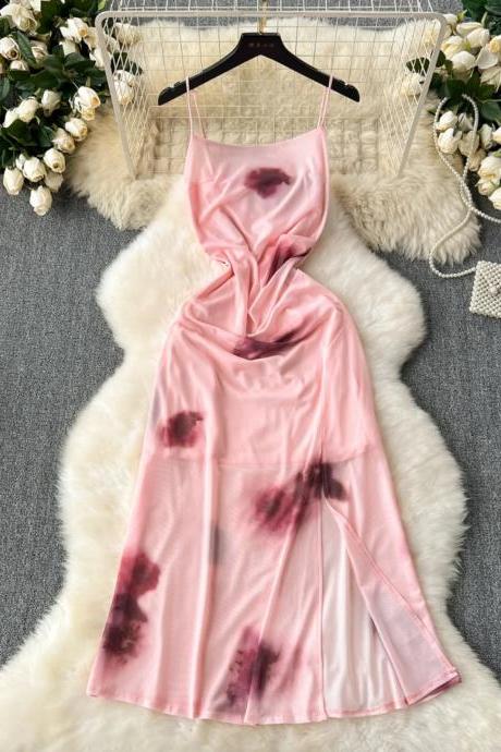Elegant Pink Satin Slip Dress With Floral Accents