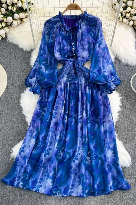 Elegant Long-sleeve Floral Print Maxi Dress For Women