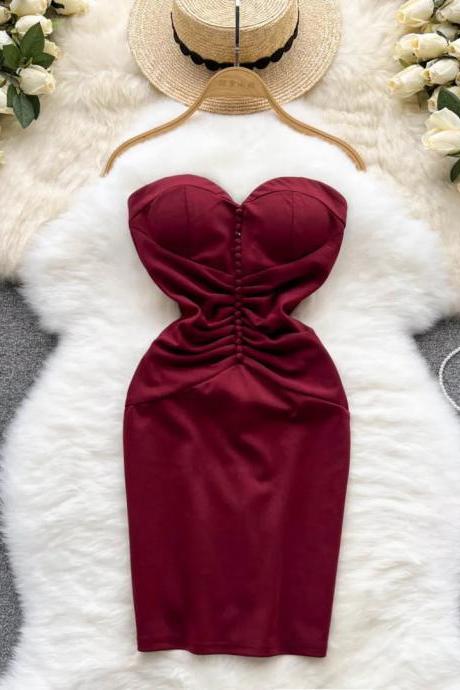 Elegant Maroon Sweetheart Neckline Bodycon Midi Dress