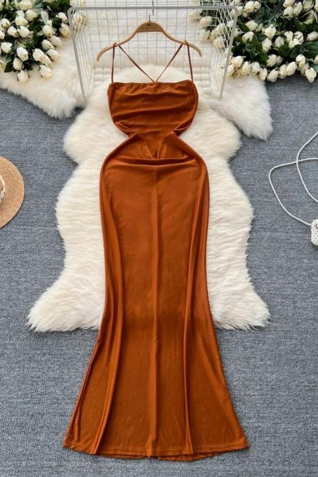 Elegant Velvet Sleeveless Cocktail Dress In Burnt Orange