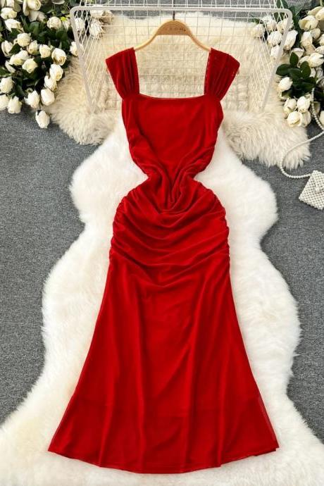 Elegant Red Velvet Off-shoulder Ruched Evening Gown