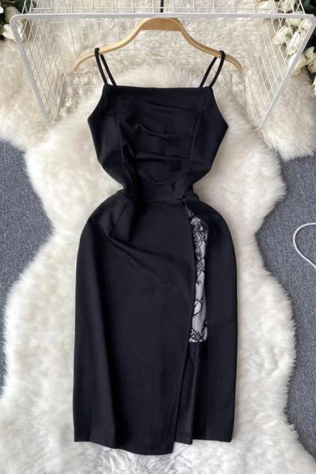 Elegant Black Sleeveless Midi Dress With Side Slit