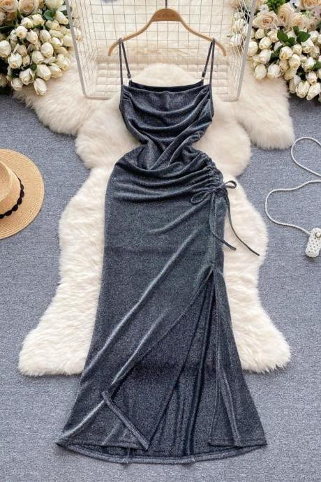 Elegant Glitter Draped Sleeveless Cocktail Dress For Women