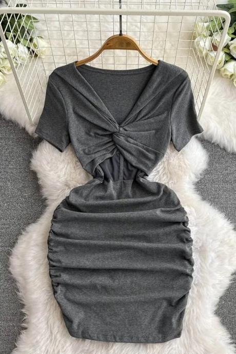 Womens Twist Knot Front Charcoal Gray Bodycon Dress