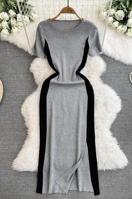 Womens Slimming Illusion Side Stripe Gray Dress