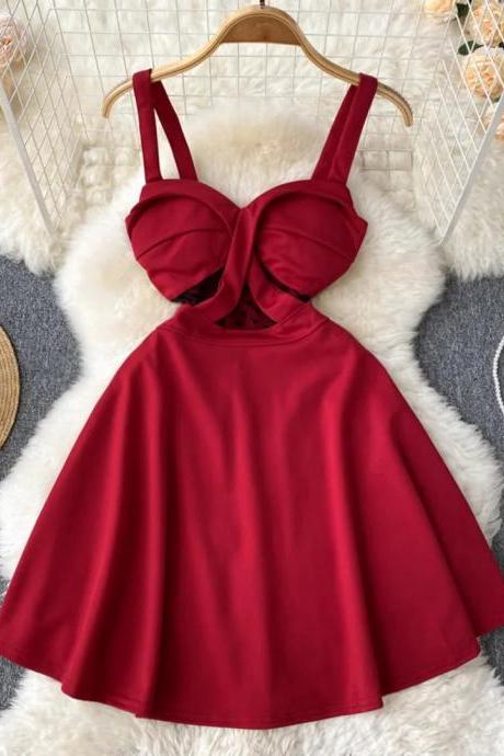 Elegant Red Sweetheart Neckline Skater Dress Women