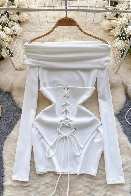 Elegant White Satin Corset Top With Long Sleeves