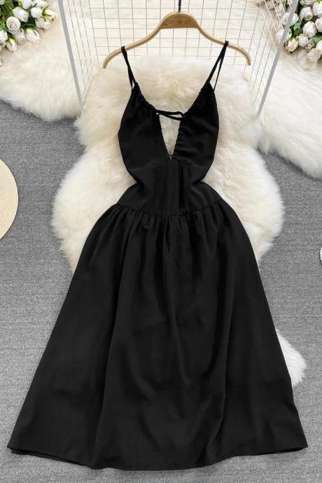 Elegant Black Halter Neck Midi Dress For Women