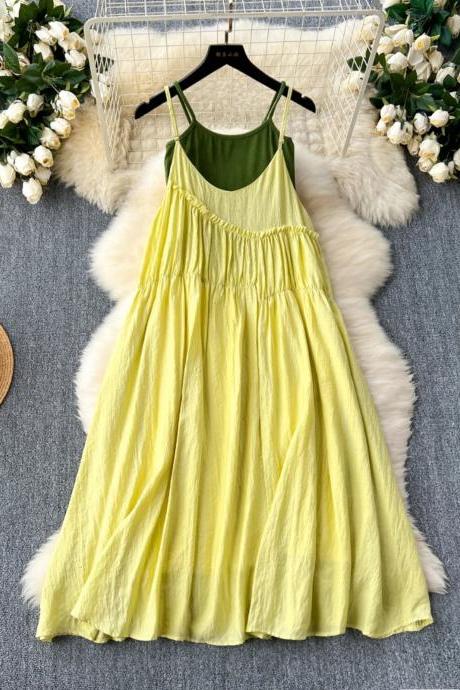 Womens Sleeveless Sunshine Yellow Summer Midi Dress
