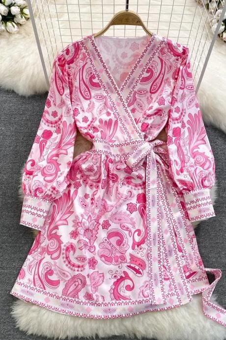 Womens Pink Paisley Print Silk Kimono Robe With Belt