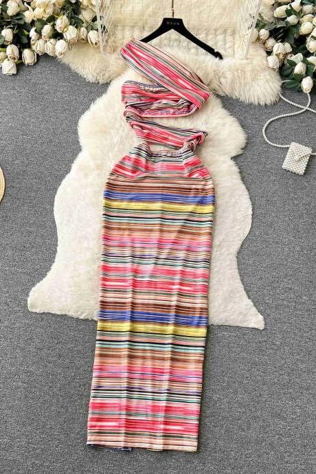 Bohemian Style Sleeveless Striped Maxi Summer Dress